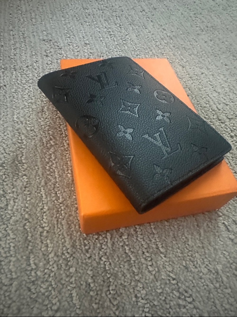 Black Embossed Monogram Leather Card & Key Holder